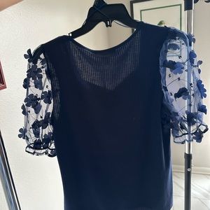 NWT - Navy blue cotton top with sheer sleeves.